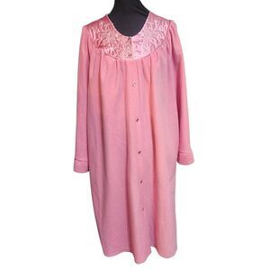 Vintage Sears Carriage Court Pink House Coat Robe Snap Front Fleece Large 16-18